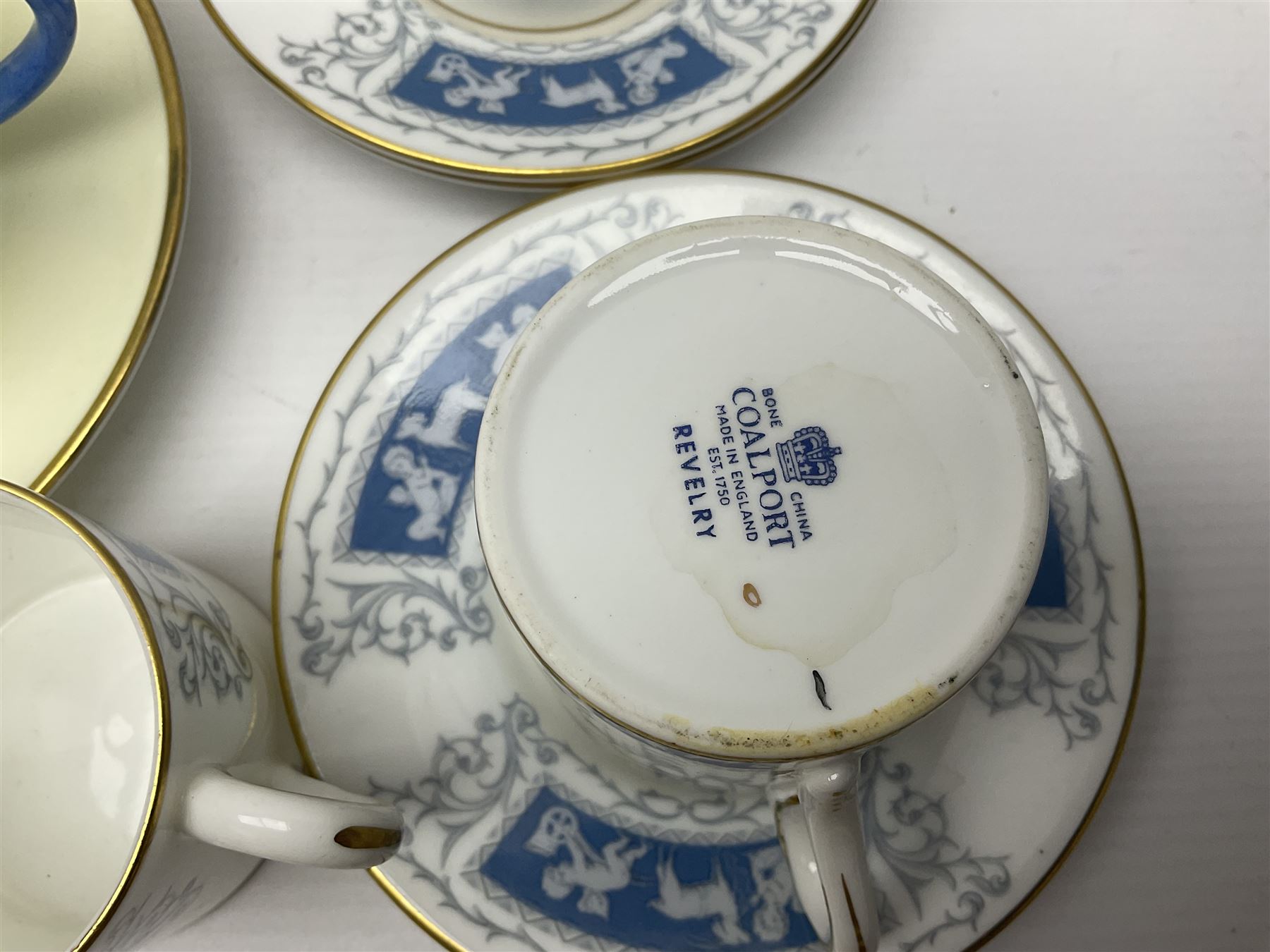 Six Shelley Athens pattern coffee cups and saucers, together with six Coalport Revelry coffee cups and saucers, and a Wedgwood tea set for two people