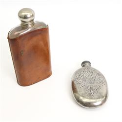 Pewter hip flask in the form of a cricket ball, two other hip flasks, Ashanti bronze figure, two 19th century horn snuff boxes, vintage lighter, pair of steel nutcrackers etc 