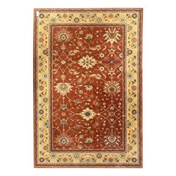 Late 20th century Royal Keshan 'Agra' hand-knotted wool rug, terracotta ground with centra...