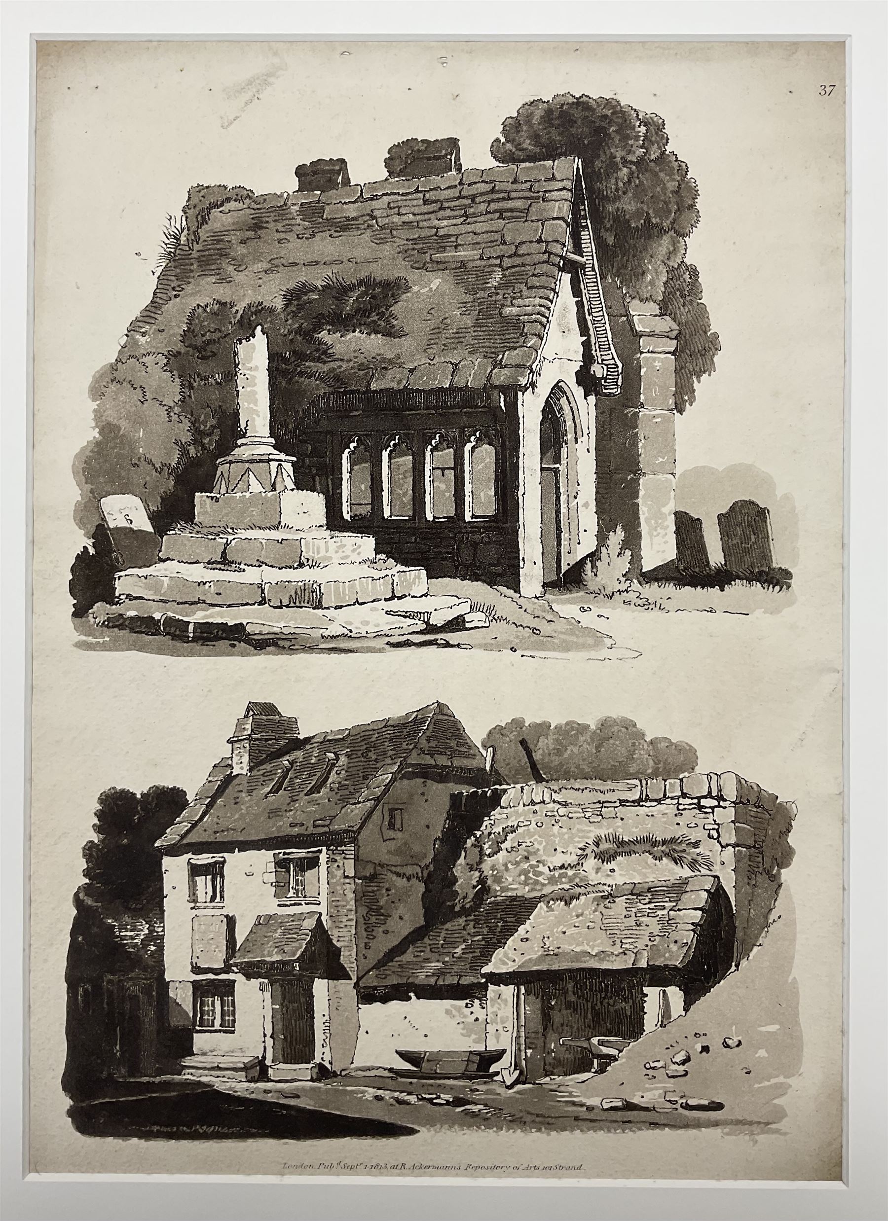 Samuel Prout (British 1783-1852): 'Rudiments of Landscape in Progressive Studies. Drawn, and Etched in Imitation of Chalk', collection of soft ground etchings pub. Rudolph Ackermann c.1813, each 36.5cm x 26cm, each mounted and bound in two bespoke folios