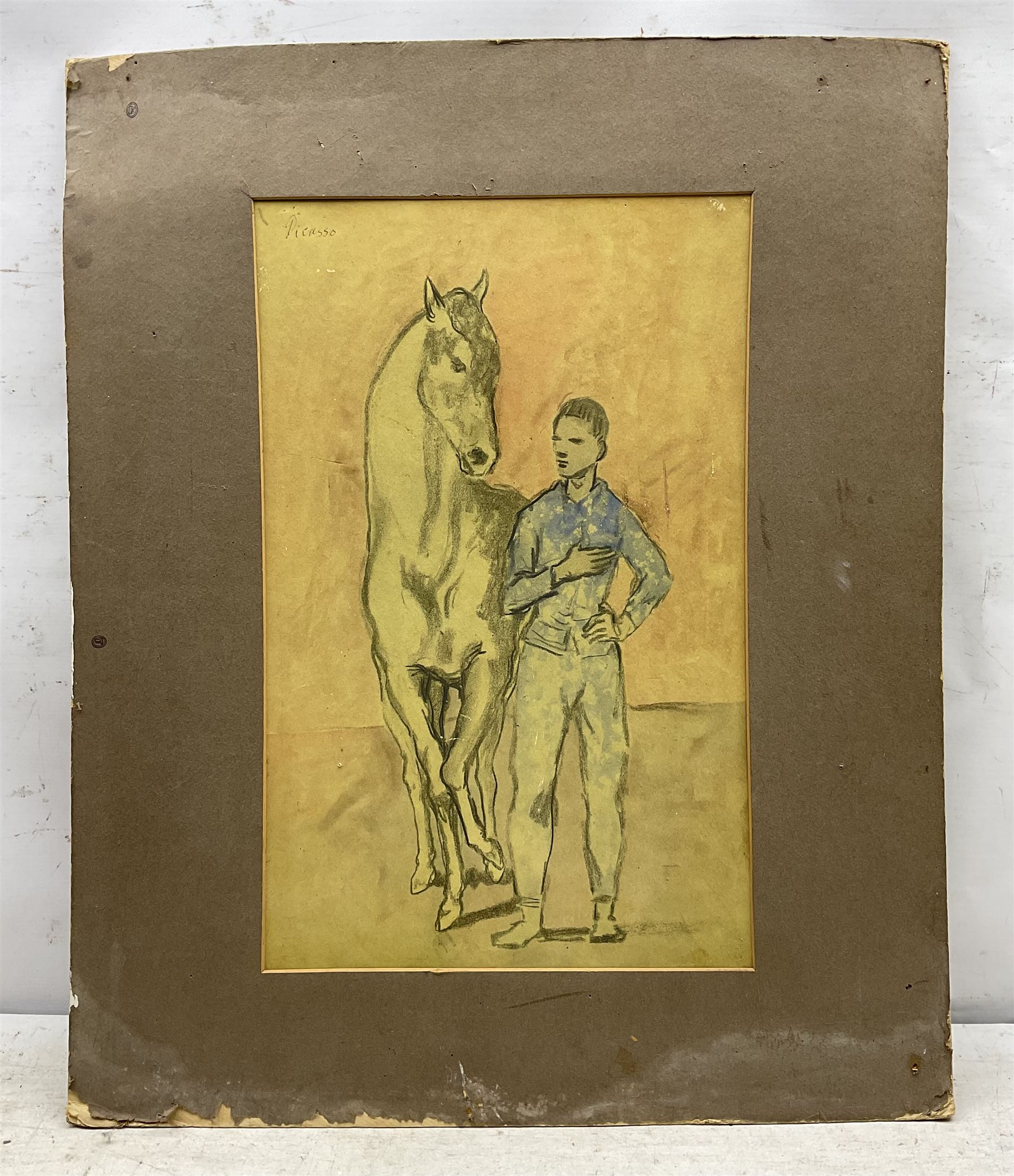 After Pablo Picasso (Spanish 1881-1973): Horse with a Youth in Blue, colour print pub c1955 by the Ganymed Press, London 50cm x 32cm