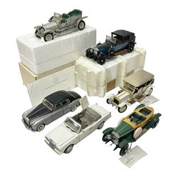 Franklin Mint - six 1:24 scale die-cast Rolls-Royce models comprising 1907 Rolls-Royce ‘The Silver Ghost’, boxed with original packaging and paperwork, 1929 Rolls-Royce ‘Phantom I’ with original packing, 1914 Rolls-Royce, 1911 Rolls-Royce, 1955 Rolls-Royce ‘Silver Cloud 1’, and 1992 Rolls-Royce Corniche IV 