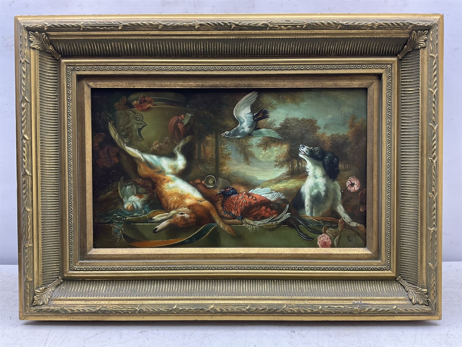 After Frans Snyders (Flemish 1579-1657): Still Life of Game, pair 20th century oils on panel signed with 'CSM' monogram 29cm x 49cm (2)