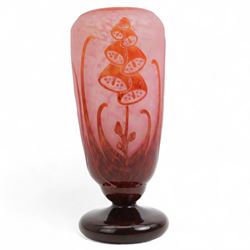 Le Verre Français, overlaid and etched cameo glass vase, circa 1920, internally mottled wi...