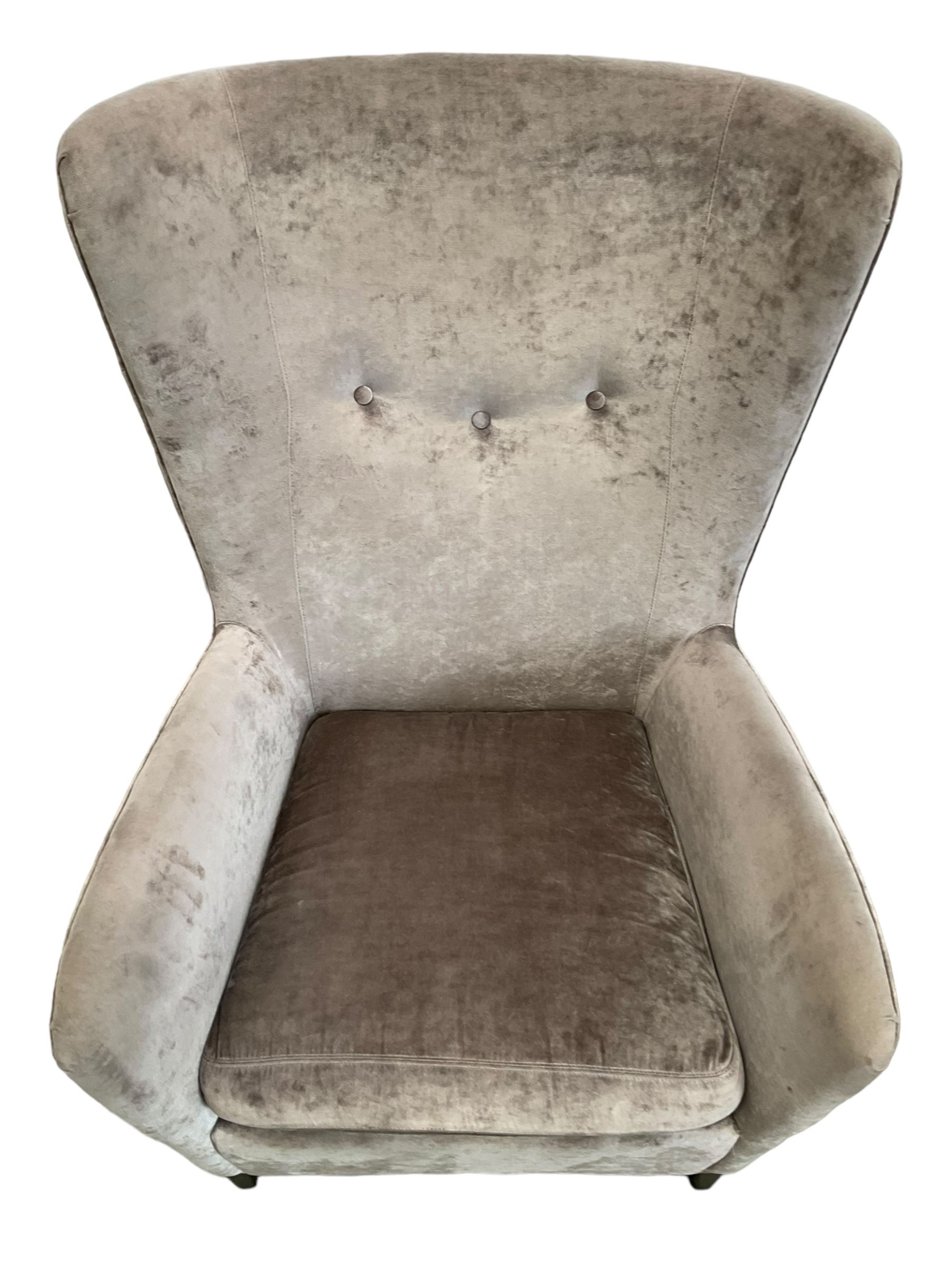 2 x Wing back armchair upholstered in silver crushed velvet fabric