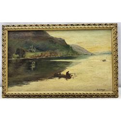 A Johnson (British 19th Century): 'Brantwood - Coniston Lake' River Landscape, oil on canvas signed and dated 1821, inscribed verso 29cm x 50cm 