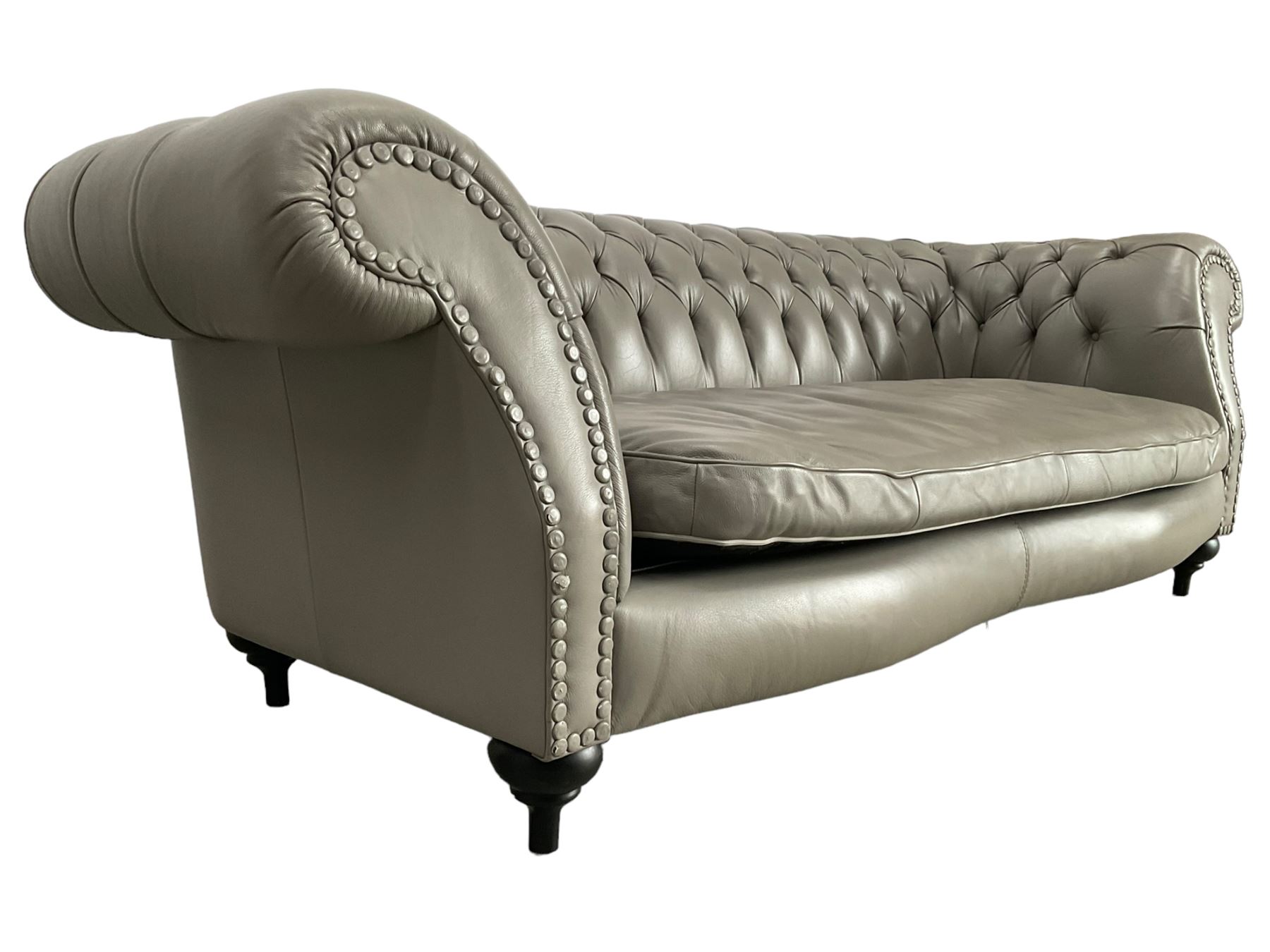 Three seat Chesterfield sofa, upholstered in grey buttoned leather