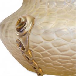 Kralik art deco style glass vase in the 'Martele' pattern, of squat baluster form, with applied scrolled details, in a golden iridescent finish H12cm 