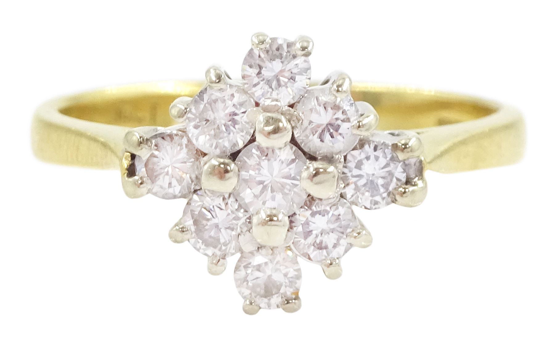 18ct gold nine stone round brilliant cut diamond cluster ring, Birmingham 1989, total diamond weight approx 0.65 carat