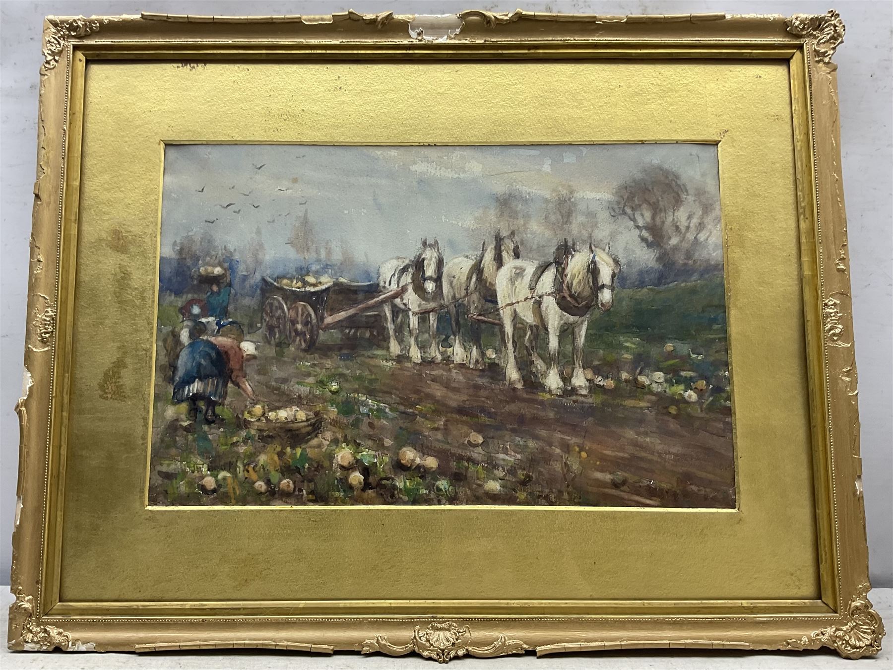 James William Booth (Staithes Group 1867-1953): The Turnip Pickers, watercolour signed 31cm x 48cm 
Provenance: private collection, purchased Phillips Leeds 16th October 1991 Lot 29