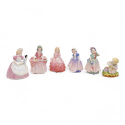 Five Royal Doulton figures comprising 'Rose', 'Dinky Do', 'Bo Peep', 'Cookie' and 'Babie',...