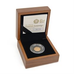 Queen Elizabeth II 2009 gold proof quarter sovereign coin, cased with certificate