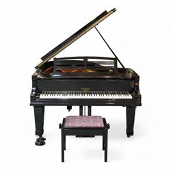 Feurich of Leipzig - German overstrung medium grand piano in a black lacquered case, with ...