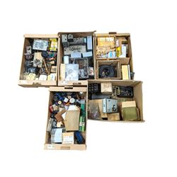 Large collection of radio parts and similar, together with other electrical parts, etc in five boxes 