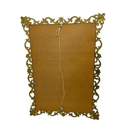 Large giltwood framed rectangular mirror, in Rococo revival design, scrolling foliate frame with gilt finish, plain glass plate