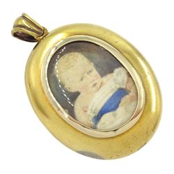 Victorian gold locket, the applied wirework decoration set with garnets, pearls and a paste yellow stone, with glazed reverse