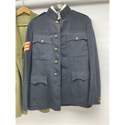 Five military uniforms comprising German Wachbataillon tunic, RASC No.2 dress tunic dated 1963, RAF tunic and trousers dated 1974, RE No.1 tunic and RN Seamans jumper Class II (5)