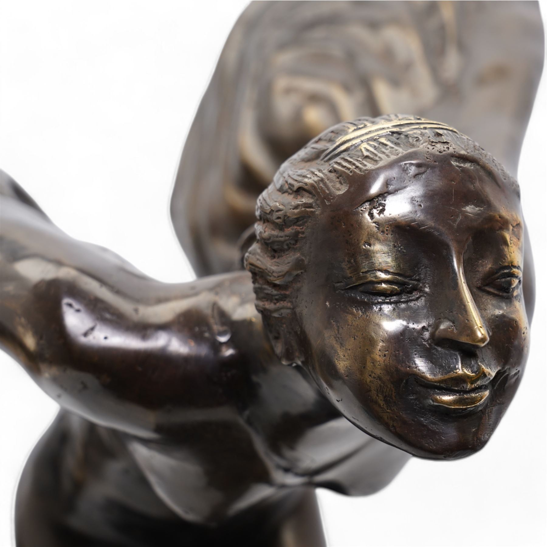 After Charles Sykes (1875-1950): 20th century hollow cast patinated bronze model depicting the 'Spirit of Ecstasy' H56cm x W53cm 