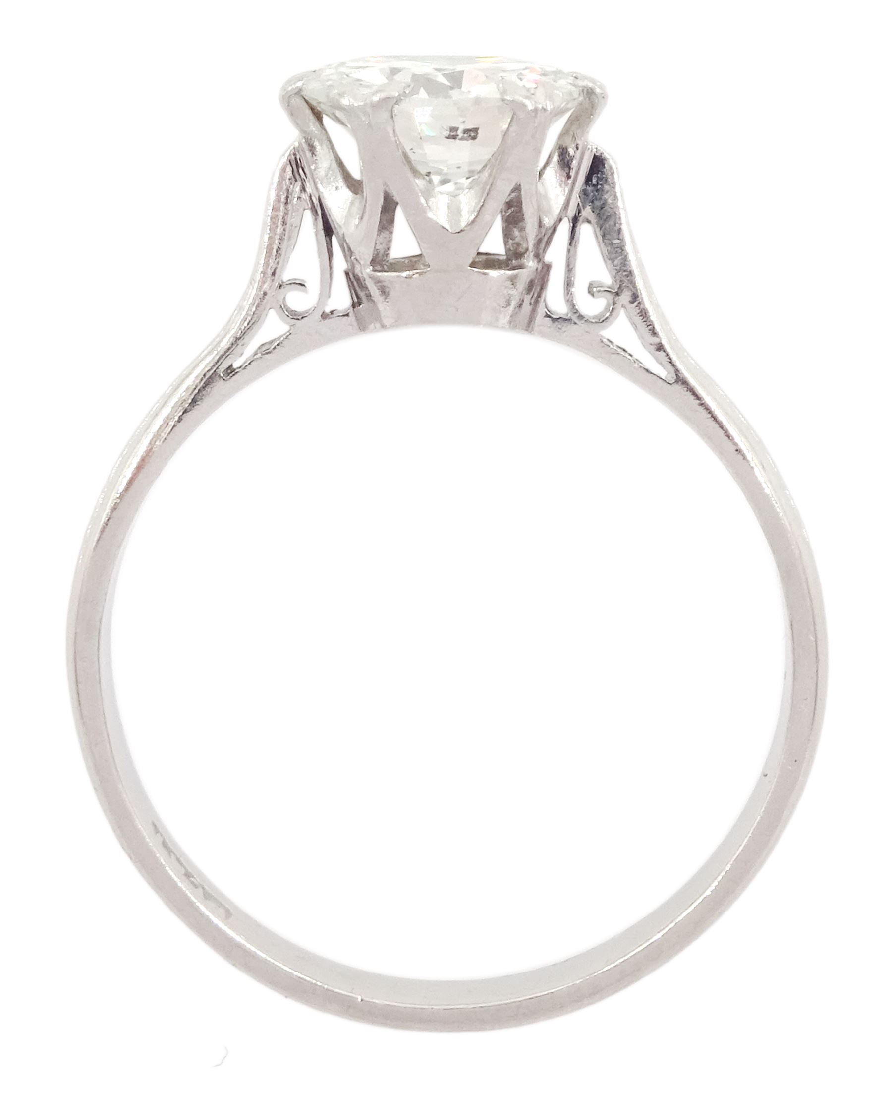 Platinum single stone round cut transitional cut diamond ring, stamped Plat, diamond approx 1.55 carat