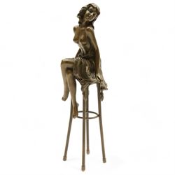 Bronze figure, modelled as a female figure seated upon a chair, signed Pierre Collinet wit...