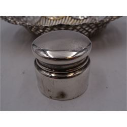 Small Victorian silver box, with rounded cover, hallmarked M Bros, Birmingham 1898, together with a Victorian silver pierced dish, hallmarked William Aitken, Chester 1899, dish W13cm