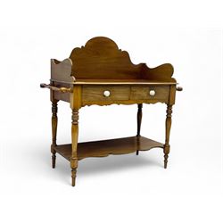 Victorian mahogany washstand, shaped raised gallery back and sides, rectangular top fitted...