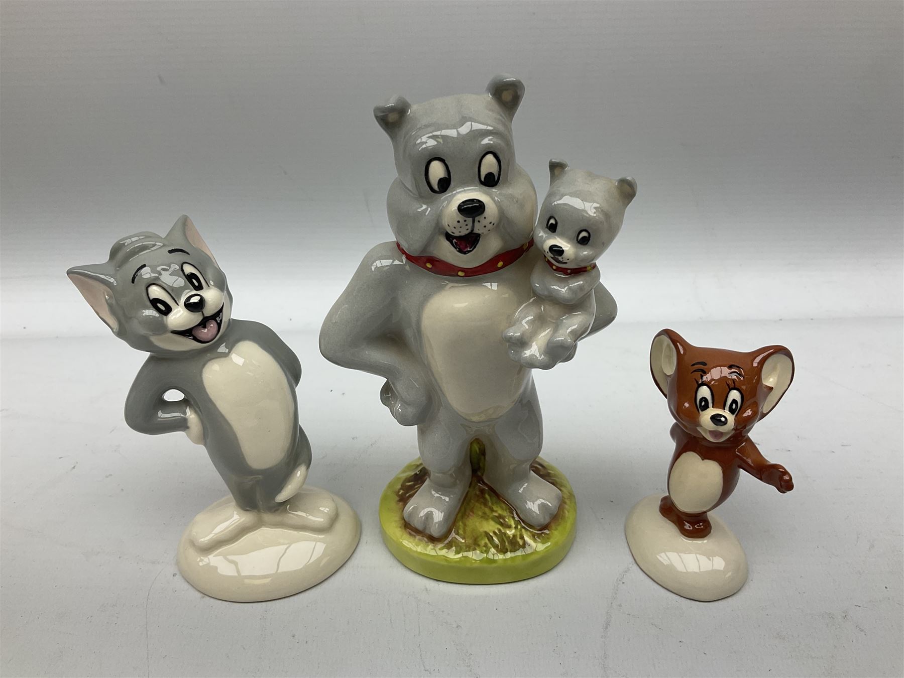 Collection of Beswick figures to include Beatrix Potter Squirrel Nutkin, Jemima Puddleduck, Spike and Tyke, Tom and Jerry, both boxed and with certificates, Chamois 1551 and Babycham 1615a (a/f) Beswick Ware Royal Douton Peter Rabbit and Benjamin Bunny, with certificate
(9)
