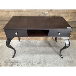 Rosewood finish console dressing table, fitted with two soft-close drawers