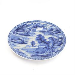 Japanese Meiji period, blue and white charger, decorated with a landscape scene, D46cm