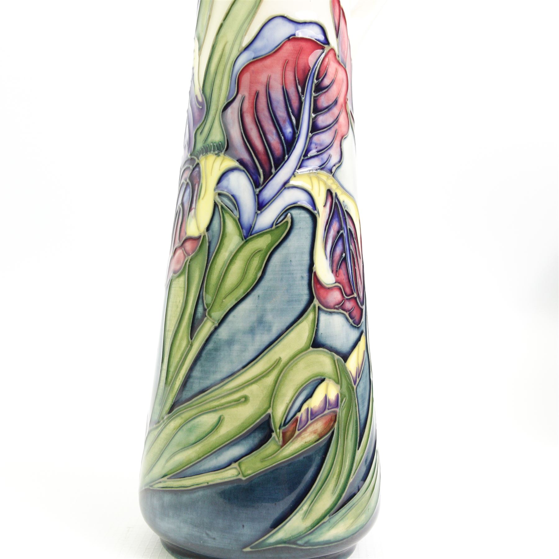 Moorcroft Collectors Club jug of tapering form decorated in the Iris pattern, dated 1996, H24cm, boxed