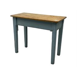 Rustic pine side table, blue painted base