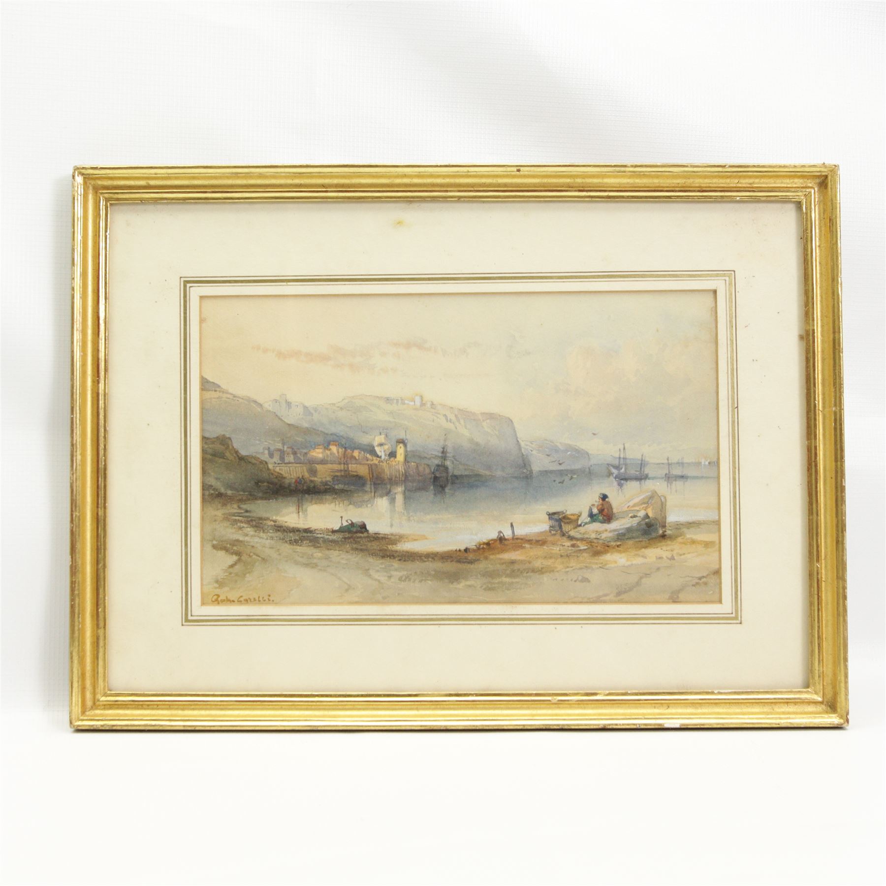 Gabriel Carelli (Italian 1821-1900): The Amalfi Coast, watercolour signed 19cm x 31cm 