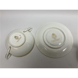 Royal Worcester Golden Anniversary pattern dinner wares, including ten dinner plates, twelve side plates, eight twin handled bowls and saucers, covered tureen (55)