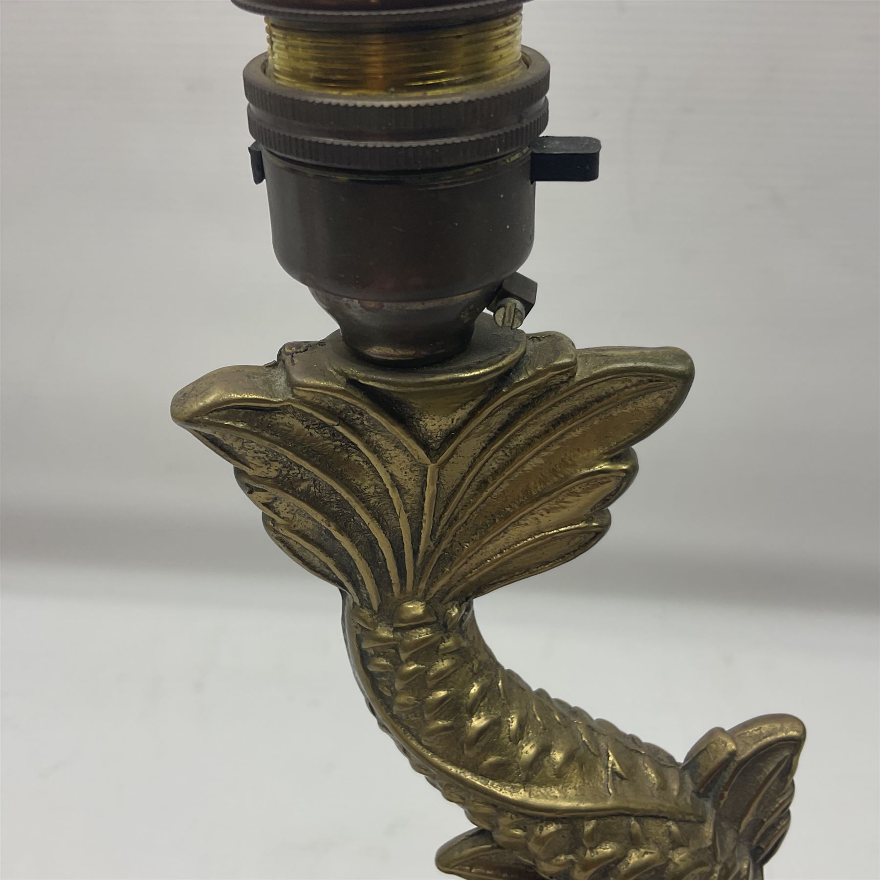  Gilt metal table lamp, in the form of a dolphin, H33cm