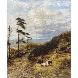 George William Mote (British 1832-1909): 'Coneyhurst Hill Surrey' with cattle resting in the foreground, oil on canvas signed and dated 1886 75.5cm x 62cm