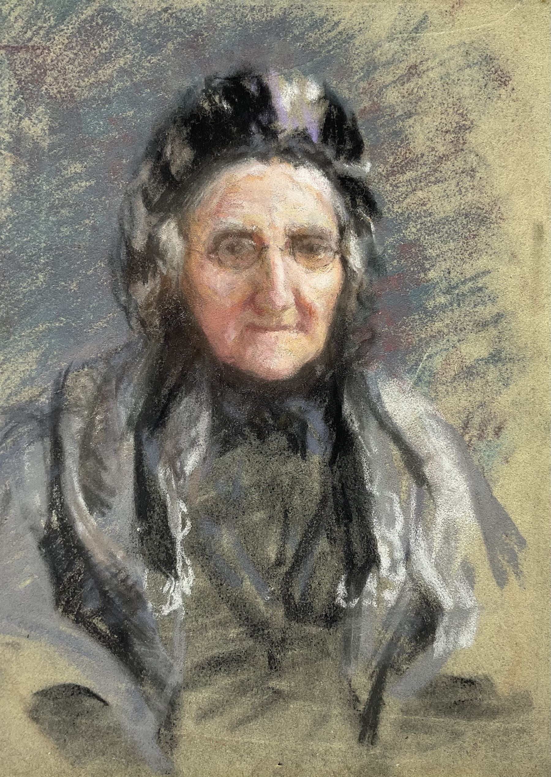 Attrib. Frederick (Fred) William Elwell RA (British 1870-1958): Portrait of an Elderly Lady, reputedly the Artist's Mother, pastel unsigned 33cm x 25cm (unframed)