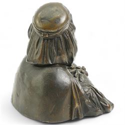 After Alphonse Giroux, patinated bronze inkstand, in the form of an Arab, with hinged headdress, H11cm together with a patinated bronze model of a recumbent boar, L13cm (2)