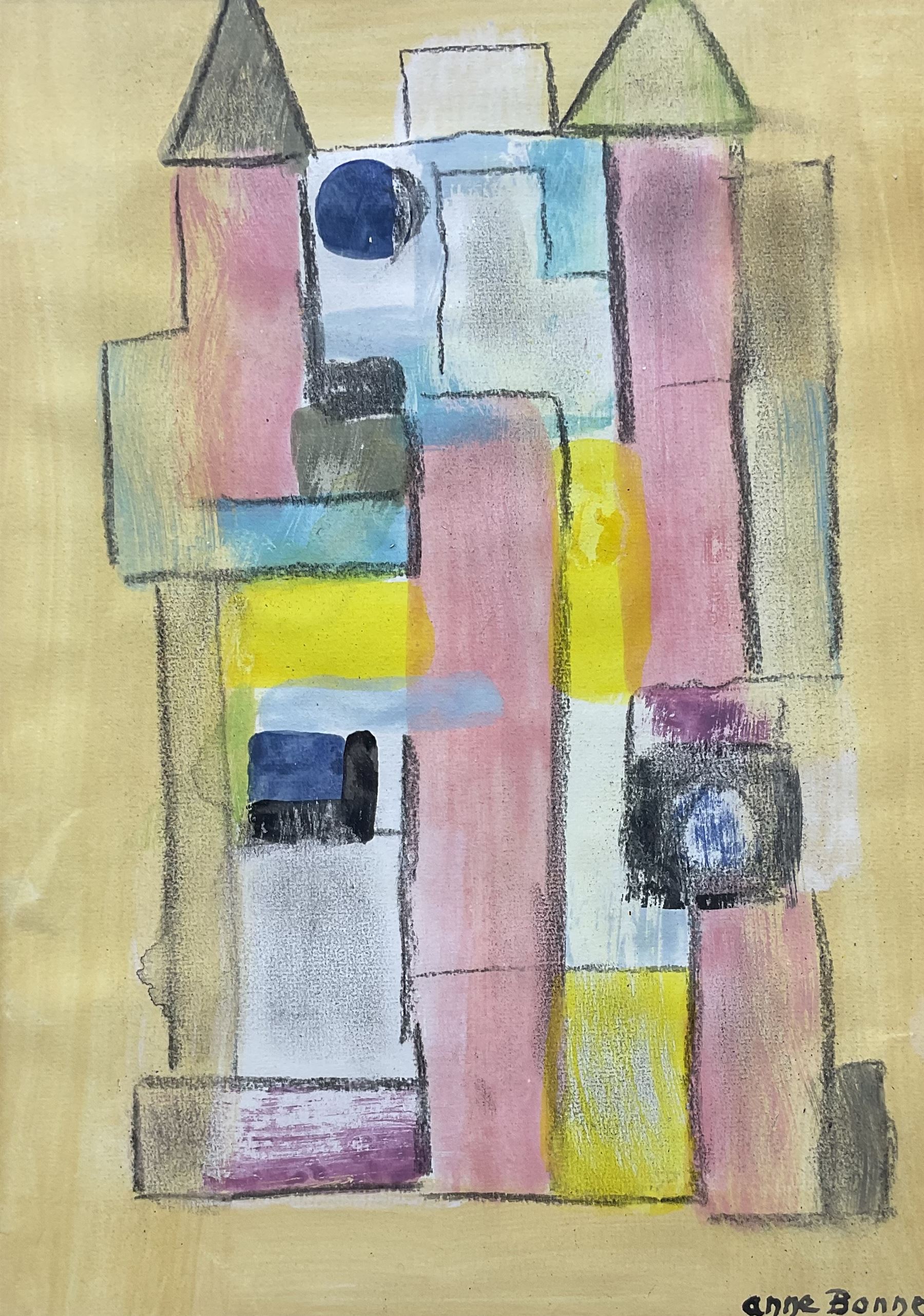 Anne Bonnet (Belgian 1908-1960): Abstract Composition, gouache signed, Bruxelles collection stamp verso 34cm x24cm