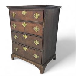 George III oak narrow chest, rectangular top with moulded edge over four graduated cockbea...