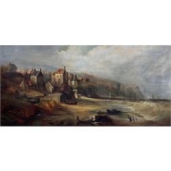 English School (19th century): 'Robin Hood's Bay', oil on canvas unsigned, titled and indistinctly inscribed verso 43cm x 89cm
