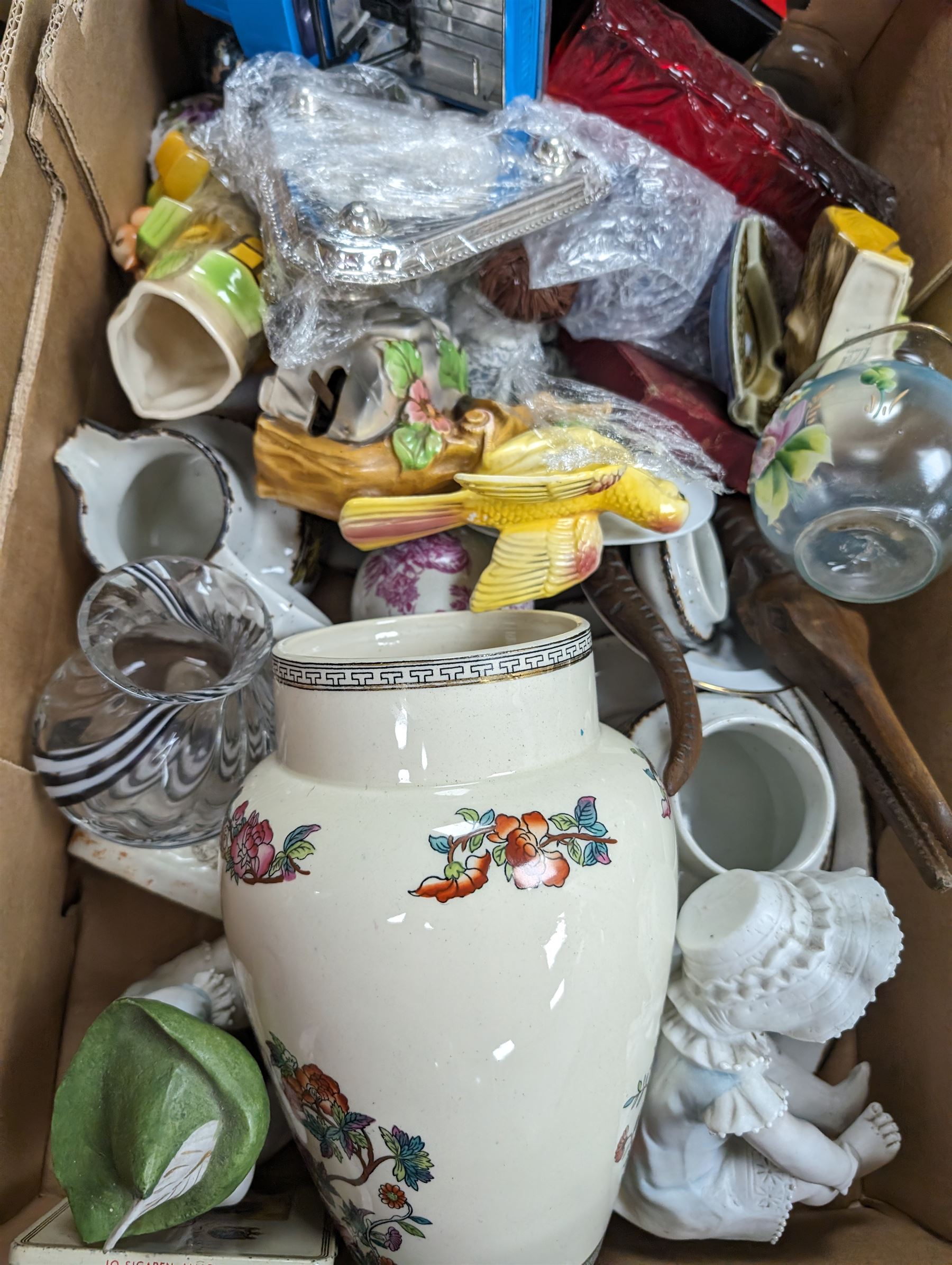 Victorian and later ceramics, including Beswick teapot, Caithness glass vase and other collectables, in four boxes 