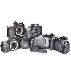 Seven Canon EOS camera bodies, to include EOS 5 serial no. 1172787, EOS 10 serial no. 1296930, EOS 30 serial no. (21)59004297 with a Canon EF 28-90mm 1:4-5.6 USM zoom lens, EOS 100 serial no. 75077188, EOS 600 serial no. 2641560, EOS 700 serial no. 1564248, EOS 850 serial no. 1164534