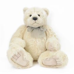 Charlie Bears large plush jointed teddy bear 'Ursula', with cream fur and grey bow, design...