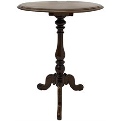 Mid-19th century mahogany tripod table, moulded circular top on vasiform pedestal with three carved out-splayed supports 