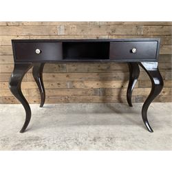 Rosewood finish console dressing table, fitted with two soft-close drawers