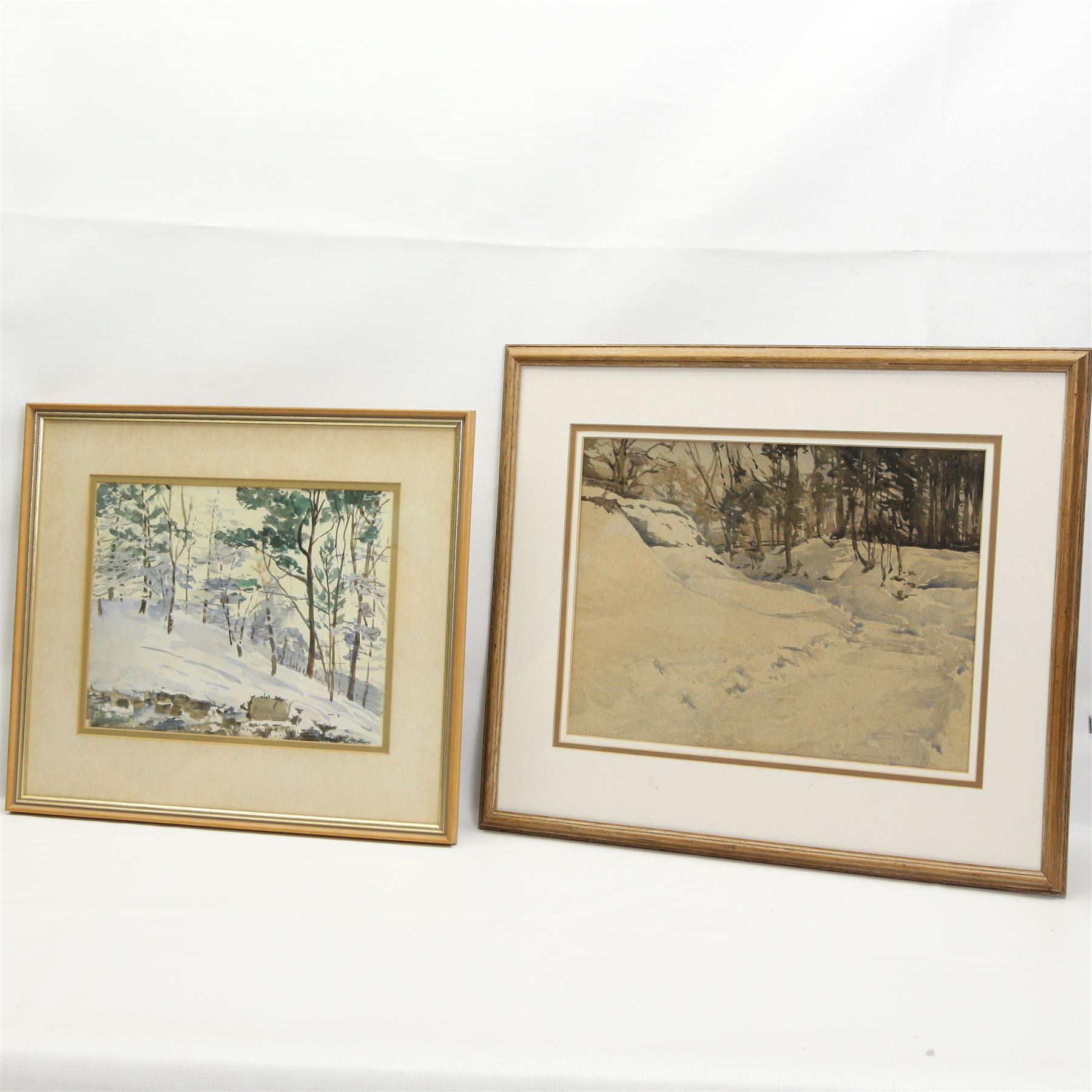 Henrietta Lister (British 1895-1959): Snowy Landscape, watercolour signed and dated 1947, 28cm x 37cm; together with another similar unsigned watercolour 24cm x 30cm (2)