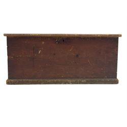 19th century pine blanket box, hinged lid, applied lower moulding