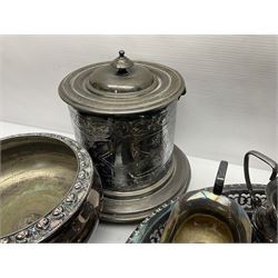 Collection of silver plated items, to include tea service, tray, tobacco jar and other metal ware 