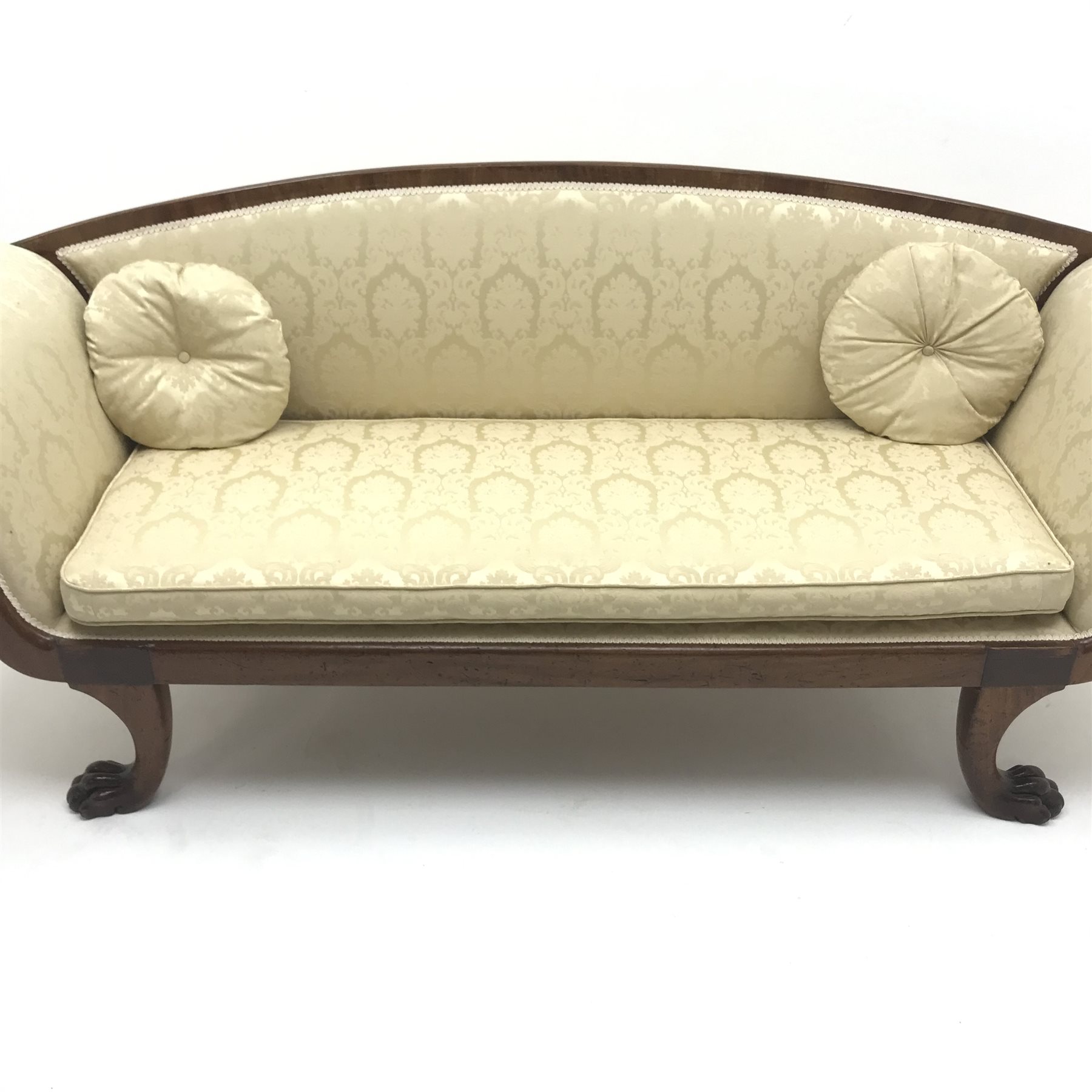 19th century mahogany framed double scroll end couch, with arched back ...