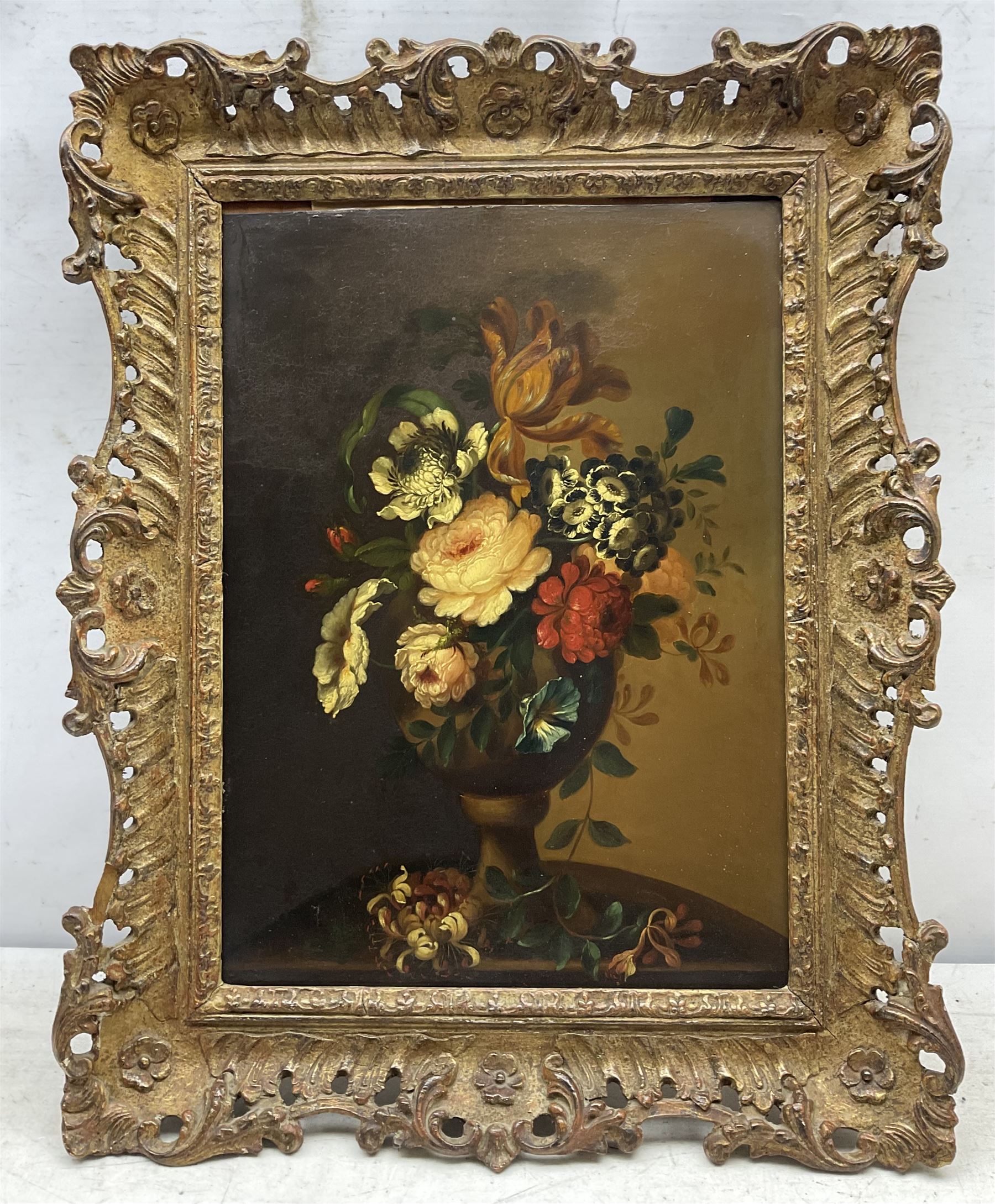 Attrib. Amos Green (British 1735-1807): Still Life of Flowers, oil on metal panel unsigned, in swept gilt frame 43cm x 31cm 